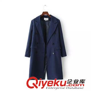 西裝/西服 韓版秋裝人氣爆款 女士雙排扣中長款深藍(lán)氣質(zhì)西裝西服SYF-9.056原始圖片2