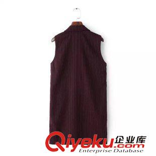 馬甲/背心 歐洲站2015秋季新品女 翻領(lǐng)細(xì)條紋雙排扣內(nèi)襯蕾絲馬甲5XE-9.739