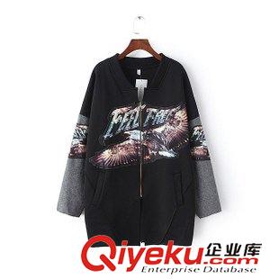 外套 /夾克 韓版潮款秋季女裝新品 V領長款定位老鷹印花拼色長外套11AK-9.716