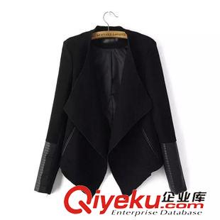 外套 /夾克 歐洲站秋裝外套新 女士小立領翹邊拼皮修身不規(guī)則西服4AH-9.468