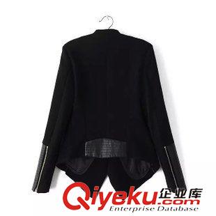 外套 /夾克 歐洲站秋裝外套新 女士小立領翹邊拼皮修身不規(guī)則西服4AH-9.468