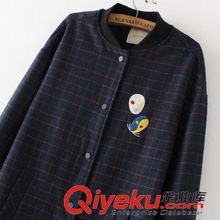 外套 /夾克 時尚文藝范爆款 女立領棋盤格子卡通刺繡棒球服外套11RM-9.685原始圖片3
