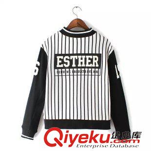 外套 /夾克 歐洲站新品 女士立領黑白豎條紋拼色長袖棒球服外套4WP-9.674