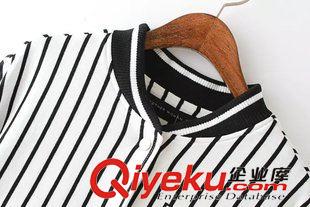 外套 /夾克 歐洲站新品 女士立領黑白豎條紋拼色長袖棒球服外套4WP-9.674