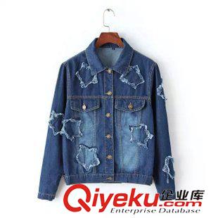 外套 /夾克 時尚韓版秋裝新品 女翻領時尚磨破五角星補丁牛仔外套23YG-9.671