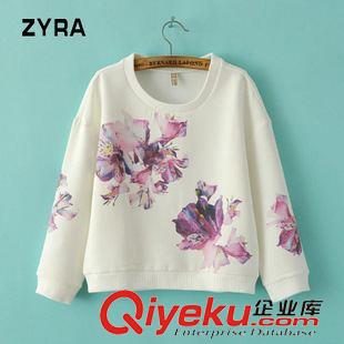 衛衣/絨衫 歐美秋季女裝新品上衣 圓領定位水墨印花空氣層衛衣5XE-9.741