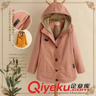 棉衣/棉服 森女系秋冬新款 甜美刺繡小貓連帽中長款加絨保暖棉衣11B-12.139原始圖片2