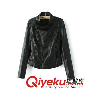 皮衣/皮草 歐洲站15秋季女裝 領邊拉鏈修身顯瘦斜拉鏈機車皮衣PY-9.293原始圖片2