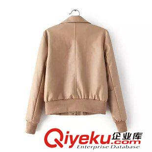 皮衣/皮草 歐美風秋冬裝新款 女士翻領駝色雙口袋皮衣夾克外套10DM-7.259