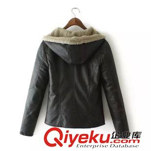 皮衣/皮草 冬季保暖新款 女士大氣休閑修拉鏈羊羔絨內膽連帽皮衣10AA-7.246