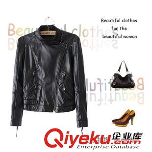 皮衣/皮草 新款歐美女裝 多拉鏈裝飾 翻領長袖PU機車皮衣外套Apy-7-017