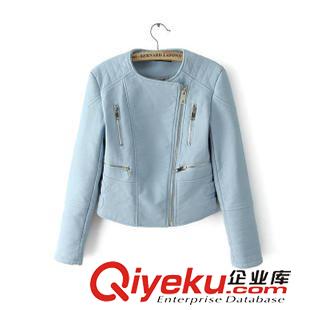 皮衣/皮草 英倫風秋裝百搭 女立領拼色長袖字母刺繡拉鏈皮衣拼色5LTB-9.364