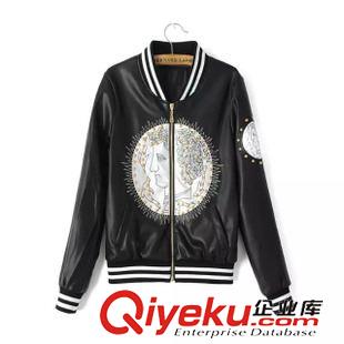 皮衣/皮草 歐美風氣質秋裝爆款 女士刺繡美女柳釘立領皮衣外套5LTB-8.233