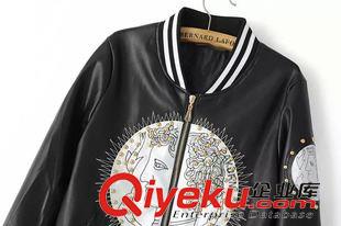 皮衣/皮草 歐美風氣質秋裝爆款 女士刺繡美女柳釘立領皮衣外套5LTB-8.233