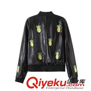 皮衣/皮草 秋冬時尚街頭潮款 女士可愛菠蘿刺繡立領(lǐng)拉鏈皮衣外套4QQ-7.411原始圖片2