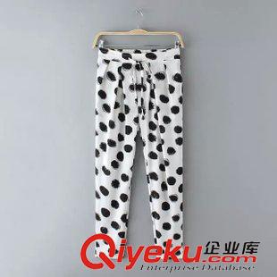 長(zhǎng)褲/九分褲 休閑百搭風(fēng) 女士潑墨波點(diǎn)印花腰部系帶雙色九分哈倫褲10AA-7.235
