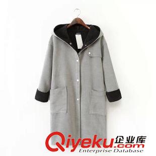 未分類 韓版氣質人氣爆款 女士雙口袋雙色呢料灰色連帽大衣外套4WP-7.058