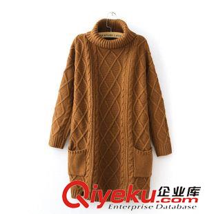 未分類 6052-韓版潮2015秋冬女裝新款 純色高領菱形麻花兩口袋前開叉毛衣原始圖片2