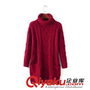 未分類 6052-韓版潮2015秋冬女裝新款 純色高領菱形麻花兩口袋前開叉毛衣原始圖片3