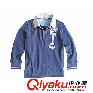 15秋冬新款 外貿(mào)童裝春秋T恤 純棉網(wǎng)格POLO領(lǐng)貼布繡中大童男童長袖T恤原始圖片2