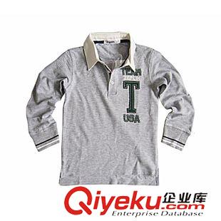 15秋冬新款 外貿(mào)童裝春秋T恤 純棉網(wǎng)格POLO領(lǐng)貼布繡中大童男童長袖T恤原始圖片3