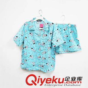 男女成人家居服／卡通圖案睡衣 女式家居服套裝 外貿(mào)全棉藍(lán)色歐碼大碼女式家居服二件套