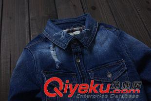 9.9上新 IPY秋冬新款 外貿童裝批發 男童水洗磨白加厚格子棉內襯牛仔襯衫