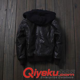 加厚外套 韓國潮牌 高品質皮衣 冬季新款 男童連帽加厚加棉水洗PU皮衣外套原始圖片3