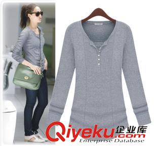 8月30號(hào)新款 2015歐美女裝新款寬松V領(lǐng)顯瘦t恤 打底衫女原始圖片3