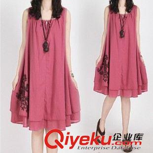 7.10號新款 夏季新款寬松大碼無袖連衣裙森女系棉麻刺繡花大擺背心裙