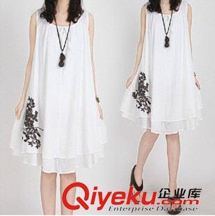 7.10號新款 夏季新款寬松大碼無袖連衣裙森女系棉麻刺繡花大擺背心裙