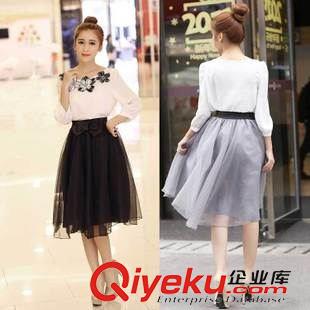 7.10號新款 蝴蝶結網紗半身裙子女韓版女裝百搭純色高腰百褶半身中長裙