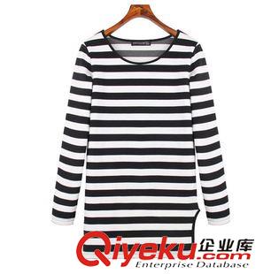 7.10號新款 歐洲站 新款大碼女裝條紋t恤長袖修身純棉打底衫韓版上衣
