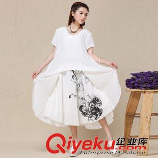 7.26號新款 2015夏新款女裝阿卡同款連衣裙古韻短袖棉麻長裙寬松版女士原始圖片3