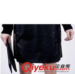 6.11號新款 春夏新款女裝韓版長袖品牌打底裙子 修身pu皮連衣裙批發(fā)女裝原始圖片2