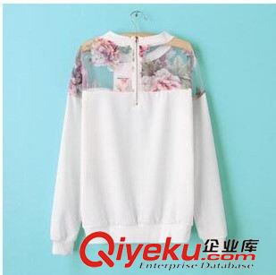 6.22號新款 ASDS女裝歐洲站新品2014秋裝歐根紗拼接碎花印花長袖衛(wèi)衣T原始圖片3