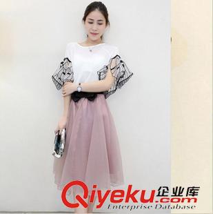 5.13號(hào)新款 歐洲站夏裝韓版兩件套雪紡連衣裙小香風(fēng)蝴蝶袖女裝氣質(zhì)套裝原始圖片2