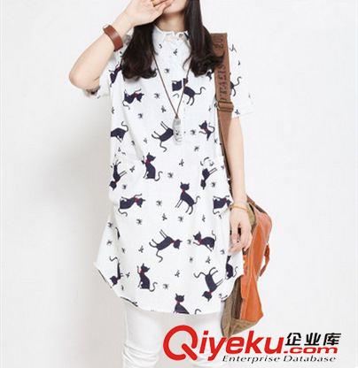 5.21號新款 夏裝新品韓版大碼女裝棉麻寬松顯瘦印花襯衫 一件代發原始圖片2