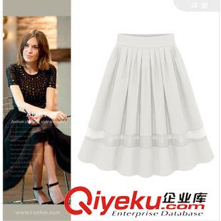 5.25號新款 2015歐美夏季女裝新款 百褶雪紡半身裙歐根紗拼接仙女長裙批發原始圖片2