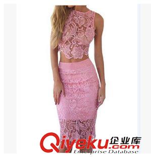 外貿(mào)款 爆 2015速賣(mài)通亞馬遜ebay{zx1}款dp無(wú)袖蕾絲短款套裝原始圖片2