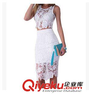 外貿(mào)款 爆 2015速賣(mài)通亞馬遜ebay{zx1}款dp無(wú)袖蕾絲短款套裝原始圖片3