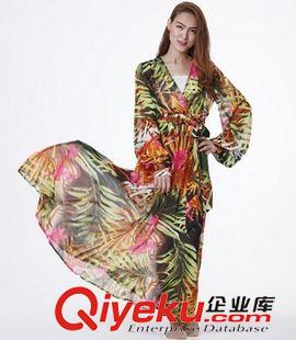 8月7號新款 2015歐美春夏范冰冰同款腰果印花連衣裙 蕾絲袖