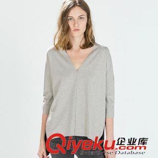 8月12號新款 速賣通ebay新款歐美女裝T恤 寬松V領(lǐng)中袖t恤女純色打底衫原始圖片2