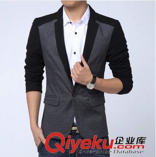西 裝 秋裝主推爆款 韓版氣質(zhì)男士流行拼色時尚小西服 西裝男 批發(fā)代理原始圖片2