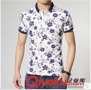 4,14爆款 2015廠家直銷爆款韓版潮流男士短袖修身時尚植物花卉T恤批發代理
