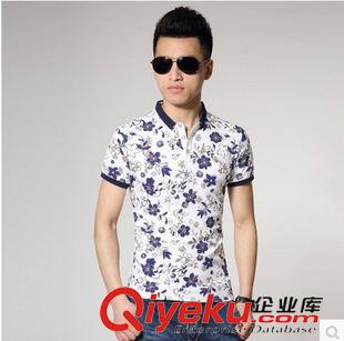 4,14爆款 2015廠家直銷爆款韓版潮流男士短袖修身時尚植物花卉T恤批發代理原始圖片3