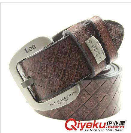 皮帶 飾品 廠家代理gd皮帶男士zp韓版潮男腰帶時(shí)尚單層格子花紋牛皮原始圖片3