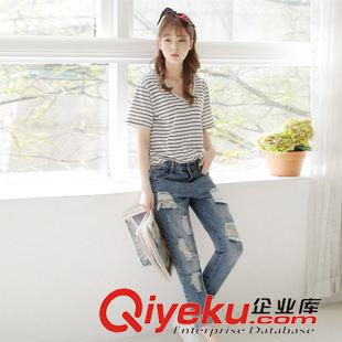 2015年7月20日 2015夏裝新品時尚韓版寬松破洞牛仔褲乞大碼顯瘦哈倫九分褲原始圖片2