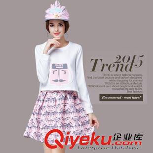 秋冬連衣裙 2015秋裝新品歐洲站女裝短款廓形衛(wèi)衣+提花蓬蓬半裙時(shí)尚套裝原始圖片2