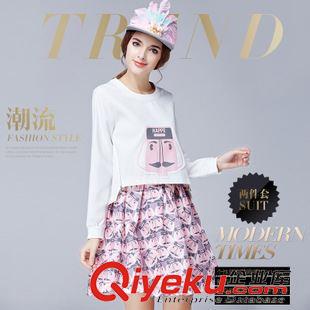 秋冬連衣裙 2015秋裝新品歐洲站女裝短款廓形衛(wèi)衣+提花蓬蓬半裙時(shí)尚套裝原始圖片3